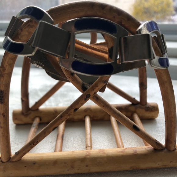 Vintage painted metal cuff bracelet - MADE IN ITALY - blue and silver - Picture 3 of 8